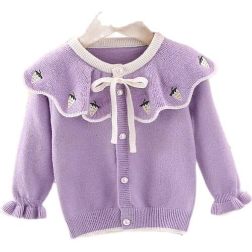 Girls Knitted cardigan childrens wool spring and autumn tide strawberry childrens sweater coat P4878