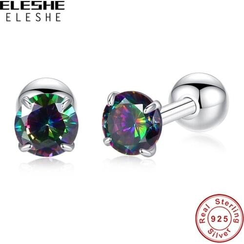 Summer New Tiny Round Crystal Studs Earrings for Women Girls 925 Sterling Sliver Small Earrings Female Jewelry Anniversary Gift