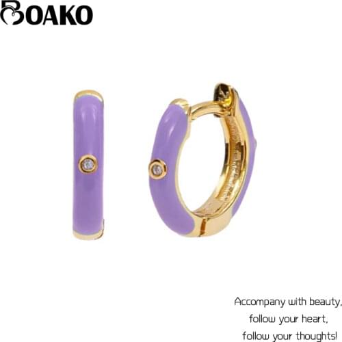 BOAKO 925 Sterling Silver Earring For Women Huggie Earrings Pendiente Piercing Ohrringe Purple CZ Earing Luxury Jewelry for Gift