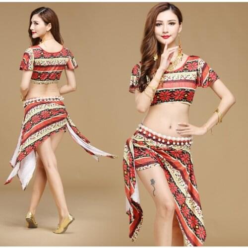 2017 Bellydance Costume Bellydance Costume Sale Women Cotton Woman India Square Belly Dance Suits Top&skirt Professionalst719