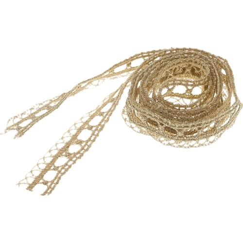 1 Yard Metallic Gold Lace Trim Embroidered Trimming Fabric Embellishment 15mm