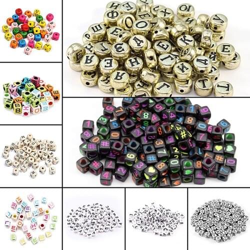 100pcs Letter Beads Square Round Letter Alphabet Beads Acrylic Beads DIY Jewelry Making Bracelet Necklace Accessories Wholesale