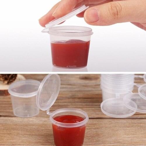 100 Pcs Plastic Cups Sauce Cups Food Storage Containers Clear Boxes + Lids Disposable Plastic Box Round 25ml 40ml