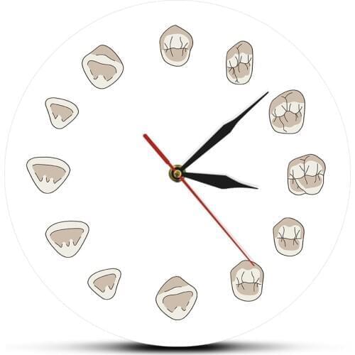 12 Tooth Modern Clinic Wall Clock Hygienist Silent Wall Watch Medical Dental Office Decor Funny Bathroom Wall Art Dentist Gift
