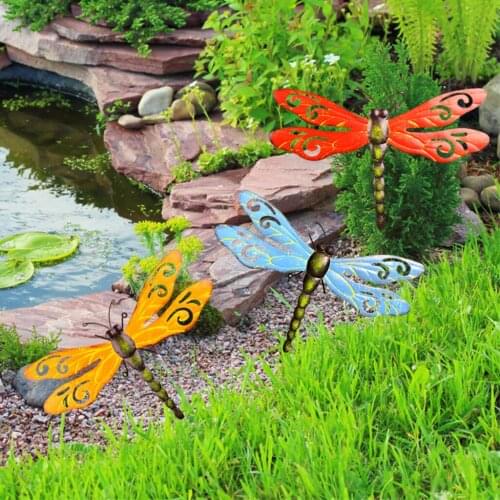 3Pack of Metal Dragonfly Decor Wall Sculptures Ornaments Garden Art for Patio Porch Fence Backyard Outdoor Hanging Decoration