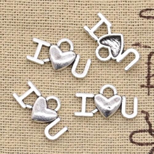 30pcs Charms Heart I Love You 17x10mm Antique Pendant Fit Vintage Tibetan Silver Color DIY Handmade Jewelry