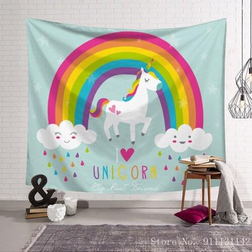 3d Beautiful Unicorn Curtain Tablecloth Landscape Wall Hanging Tapestry Living Room Decoration Cartoon Background Cloth