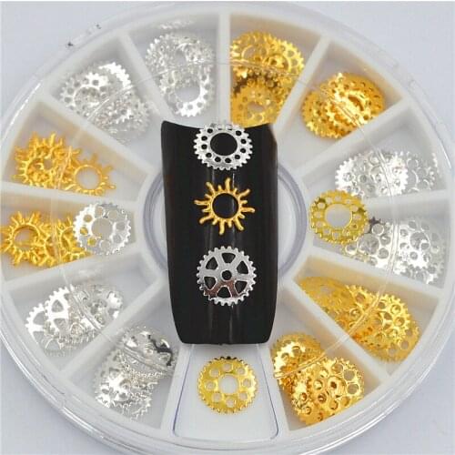 3d Gold sliver Metal gear Nail Rhinestone Studs Nail Tips Decoration Wheel nails accessoires beauty manicure tools