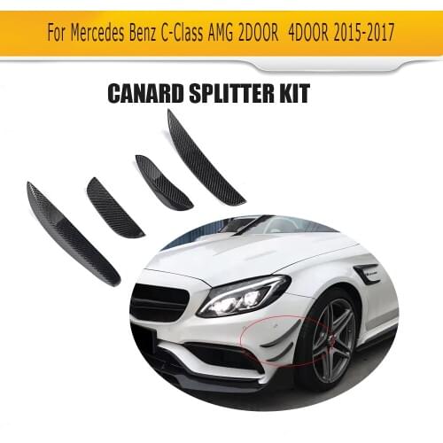 C Class Carbon Fiber Front Bumper Side Spoiler Flip Fins for Mercedes Benz W205 C63 AMG 2015 2016 2017 4PCS