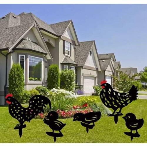 5 PCS Rooster Stakes Chicken Family Garden Silhouette Yard Art Chicken Statue Decor for Home Yard Garden Lawn Decor