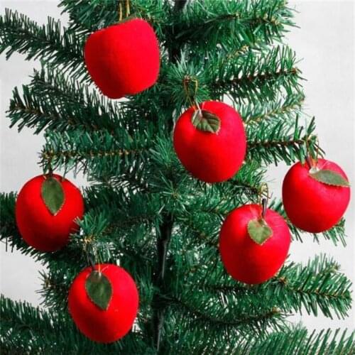 6Pcs/pack Christmas Decoration Red Flocked Apple Christmas Tree Hanging Pendant Ornaments Festive 2019 Navidad
