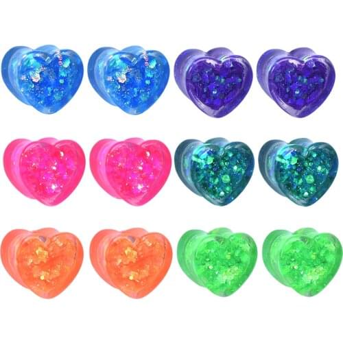Shiny Heart-shaped Acrylic Ear Tunnel Plug and Gauge Ear Expander Stretcher Body Jewelry