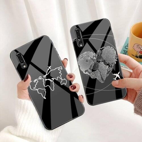 Airplane map line design Phone Case Tempered Glass For Huawei P30 P20 P10 lite honor 7A 8X 9 10 mate 20 Pro
