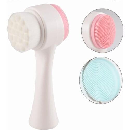 Double-sided Silicone Skin Care Tool Facial Cleanser Brush Face Cleaning Vibration Facial Massage Wash Pore Cleaner Exfoliator