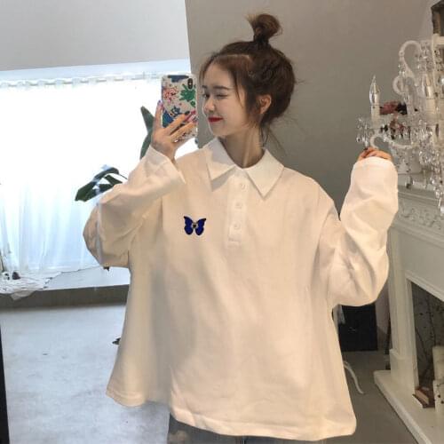 Early Autumn Long Sleeves T-shirt Womens Loose Embroidered Top