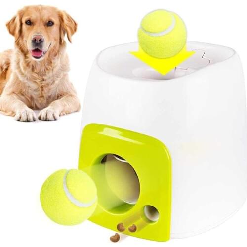 Pet Dog Interactive Treat Launcher Toy with 1 Ball, Throwing Machine Fetch Ball Tennis Launcher Fun Food Dispenser