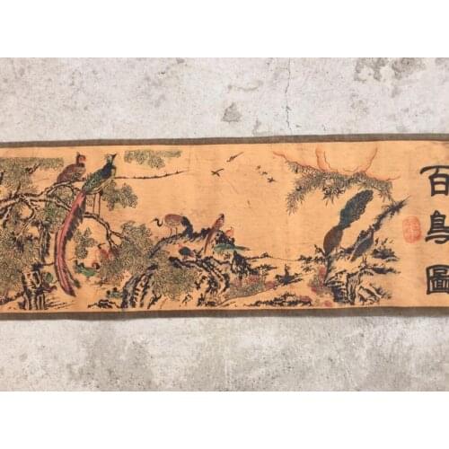 China archaize Long curly hundred bird Calligraphy painting