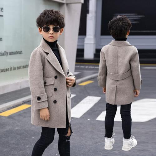 High Quality 2020 Autumn Winter Kids Solid Color Outerwear Baby Boys Jacket Coats Clothing Warm Woollen Clothes For 3T-14Year