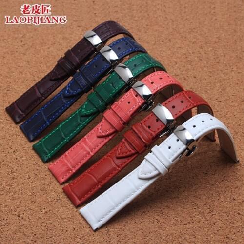 Laopijiang Double click the butterfly button universal Leather Ladies Watch Strap major brand watches 16|18|20mm