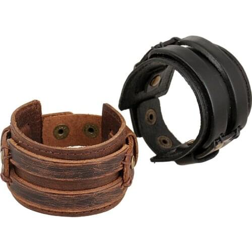 2021 Hot Selling Fashion Punk Rivet Wide Leather Cuff Bracelet Wristbands Charm Bangle Fashion Unisex Jewelry