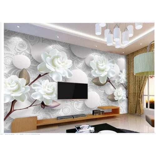 Fashion European white peony 3D TV background wall painting wallpaper living style wallpaper Home Decoration