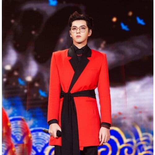 XS-6XL 2021 Mens clothing fashion Star GD Singer red and black stitching Suit Coat stage performance clothes plus size costumes