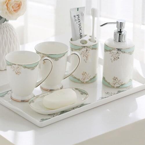 Bathroom Accessories Set Ceramic Soap Dispensers Toothbrush Holder Gargle Cups Soap Dish With Tray 5/6 Pieces Set Wedding Gifts