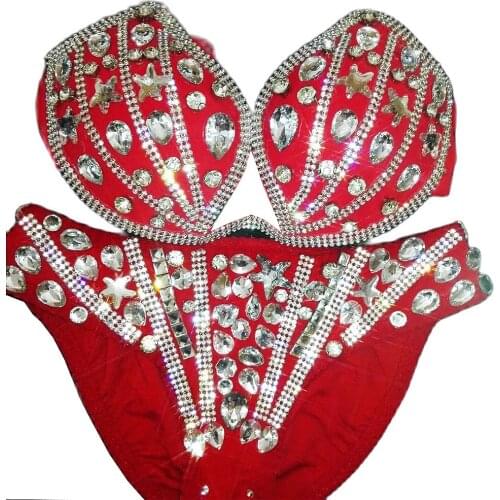 Nightclub Shining Rhinestones Women Handmade Bra Shorts Evening Prom Costumes Singer Performance Stage Wear Bar Show Outfit