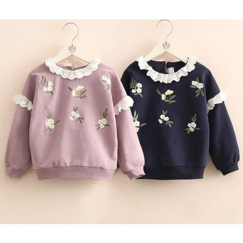 Girls Embroidery Clothes 2020 Spring Fall Children Fashion Baby Kids Lace Patchwork Tops T Shirt Girls Long Sleeve Sweatershirt
