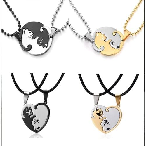 1 Pair Pendant Cat Necklace For Women 2 Color Stainless Steel Stitching Couple Necklace Animal Necklace Jewelry Valentines Day