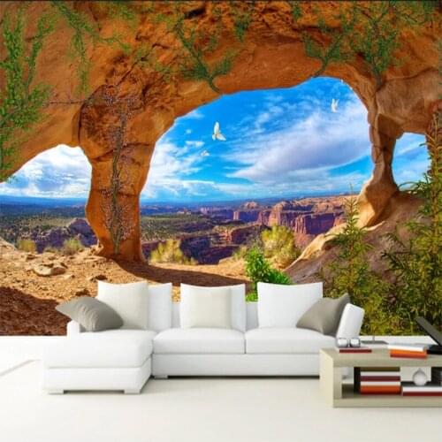 Custom Mural Wallpaper 3D Cave Blue Sky White Clouds Real HD Photo 3D Wall Cloth Living Room Bedroom Background Wall Decoration