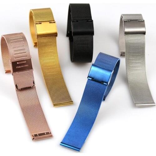TOP Quality Watch Band Strap 8mm 10mm 12mm 14mm 16mm 18mm 20mm 22mm 24mm Milanese Watchband Silver Stainless Steel Leather