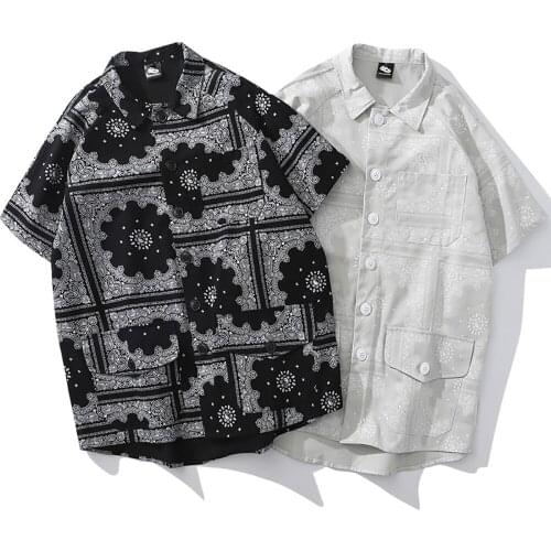 Paisley Printed Mens Shirt Loose Oversize Fashion Shirt Men Bandana Short Sleeve Summer Cool Shirts Men Male Clothing