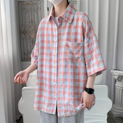 Shirts Mens New Summer Half Sleeved Plaid Cool In Large Size Streetwear Tidal Current College Couples Popular Surprise Price