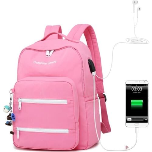 Candy Color Kawaii Women Back Pack Multi-pocket USB Charging Laptop Backpack Waterproof Travel Bagpack Cute School Bags Rugzak