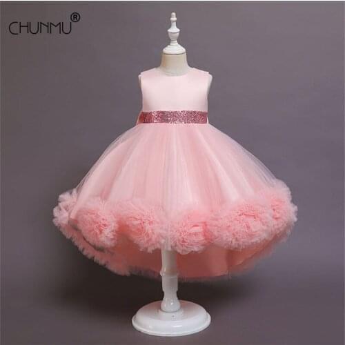 Flower Vintage Sequins Baby Girls Dress Ceremony Clothing Tutu Formal First Communion Party Girls Princess Dress Kids Vestidos