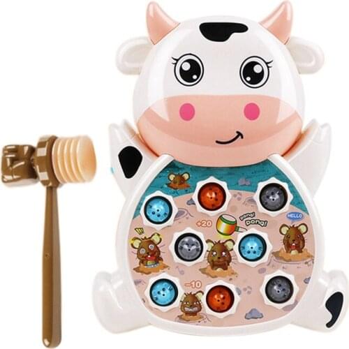 Children Cartoon Cow Animal Shape Electric Whack-A-Mole Toy Pounding Knocking Hamster Music Parent Kid Interactive