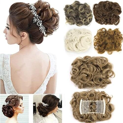 Synthetic Curly Elastic Band Chignon Plastic Comb Clips in Hair Extension Hair Bun Updo Cover Hairpieces Hair Accessories