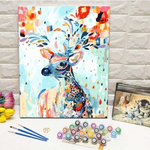 Modern Deer Animal Oil Painting by Number Hand Painted Wall Art Picture For Home Decoration Wall Art 40x50cm With Frame