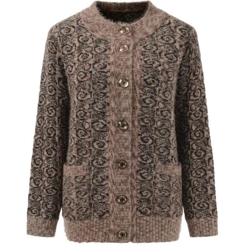 Middle-Aged Thick Sweater Women Autumn Winter Clothes Warm Woolen Coat Grandma Jacket Cardigan Fashion Flower Knitwear y1443