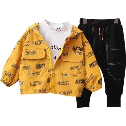 Boy 3pcs Streetwear Hip Hop Boys Hooded Jackets T-shirt Pants Toddler Casual Loose Outerwear 2021 New Spring Fashion Set