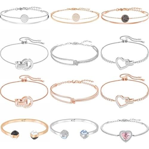 High-quality Swa Original Hybrid Love Heart Bracelet Open Type Adjustable Crystal Bracelet Jewelry