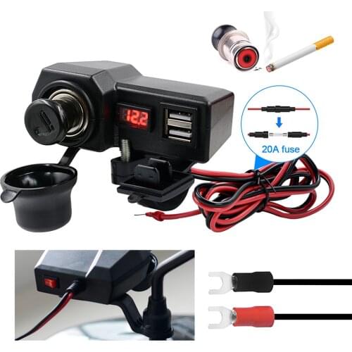10-24V Motorcycle Dual USB Voltmeter Charger Moto 3.4A 5V USB Charger ON/OFF Switch ABS Plastic Motorcycle Charging Accessories