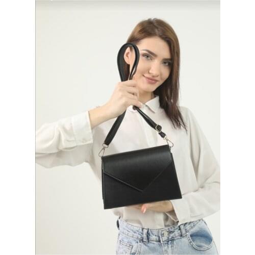 Womens Black Envelope Model Magnet Flap Double Compartment Bag with Adjustable Shoulder Strap