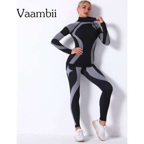 Womens Leggings Tracksuit Yoga Set Long Sleeve Top Sport Woman Fitness Clothes 2 Pieces Sport Outfit Women Seamless Outfits