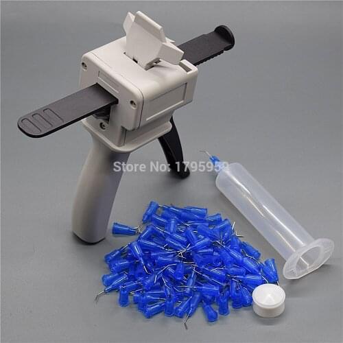 Bent Dispensing Needle Tips 22G and 30cc Glue Dispenser Syringe Barrel with UV Adhesive Caulking Gun 30ml Manual Glue Gun Tool