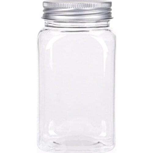 12PCS Condiment Jar Set,Transparent Plastic Bottle Food Packaging Bottle Airtight Metal Cap Empty Square Spice Container