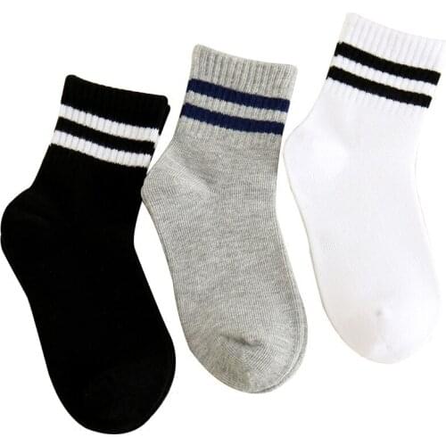 3 Pairs / Lot Children Socks Black White Gray 3-15 Year School Socks Cotton Striped Kids Socks for Boys And Girls