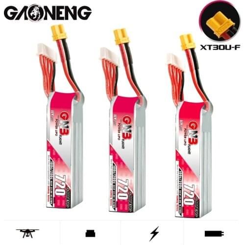 3Pcs/Set GAONENG GNB Max 200C HV XT30U-F Plug Lipo Battery 22.8V 720mAh 6S for RC FPV Tinywhoop Frame Kit Tinywhoop Spare Parts