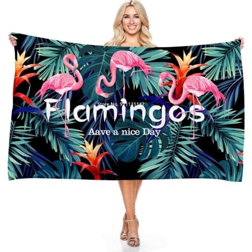 3D Green Palm Leaf Flamingo Digital Print Rectangular Bathroom Towel Microfiber Soft Bibulous Beach Towel
